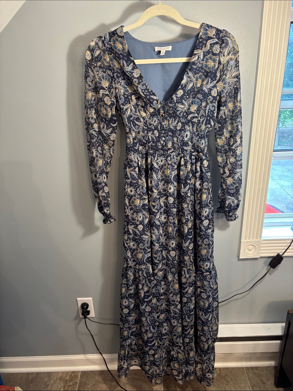 Patrons of Peace Navy and Cream Floral Maxi Dress, XS